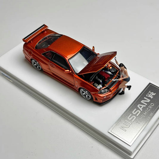 TimeMicro 1:64 Scale Diecast Nissan GTR R34 Orange with Figure