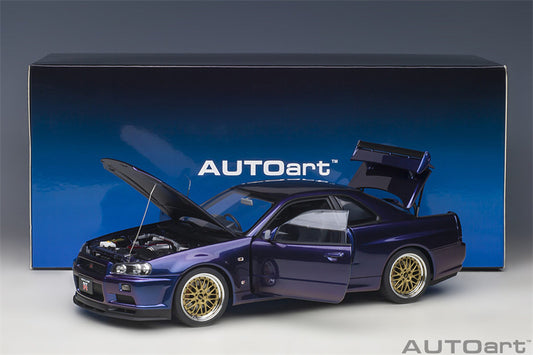 Brand New AutoArt 1:18 Nissan Skyline GTR R34 Night Purple BBS Wheel Edition