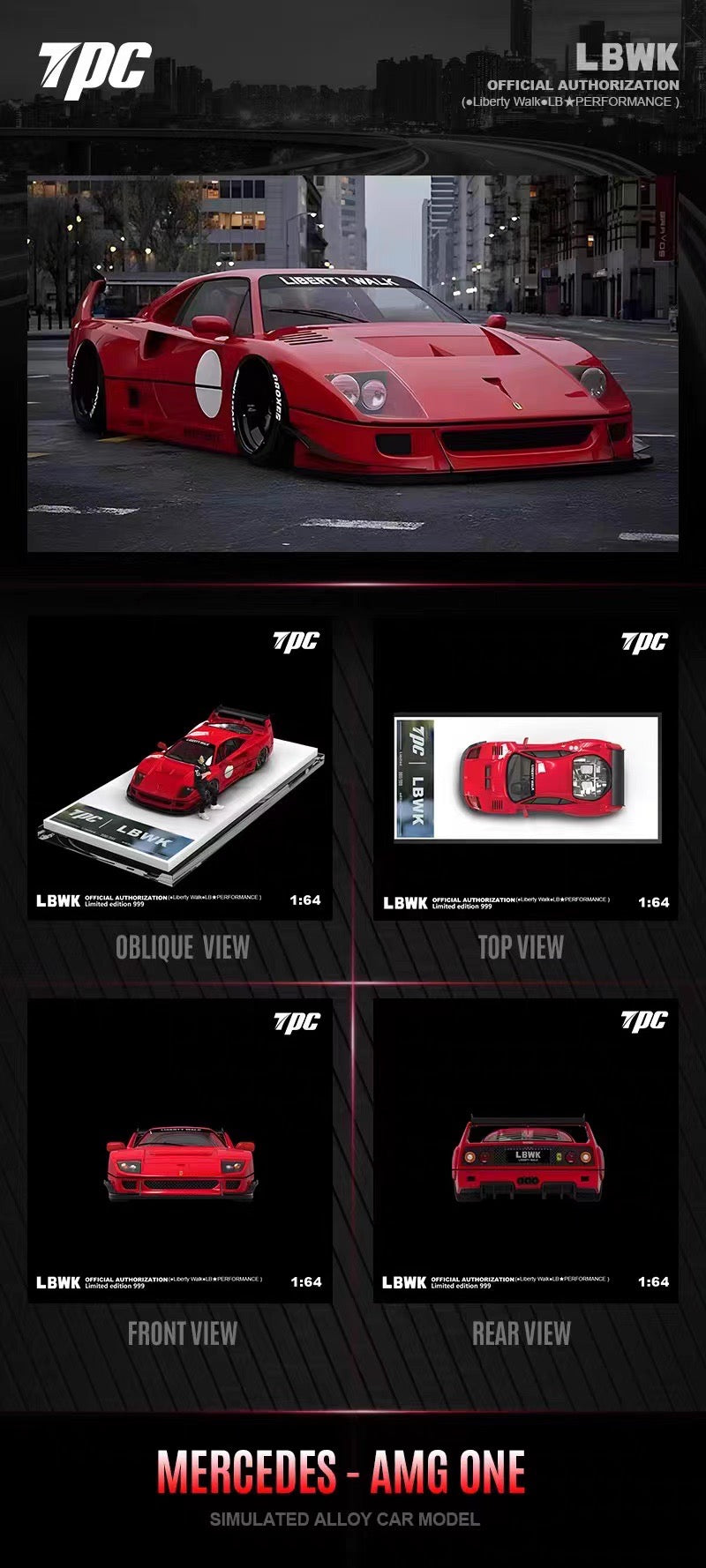 TPC 1:64 Scale Ferrari F40 Red LBWK with Mini Figure Limited 999 Pieces