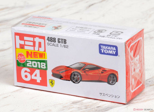 TOMICA No.64 Ferrari 488 GTB Scale 1:62 Red New (2018 Sticker)
