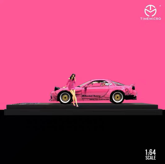 TimeMicro 1:64 Pink Mazda Rx-7 With Model Figure