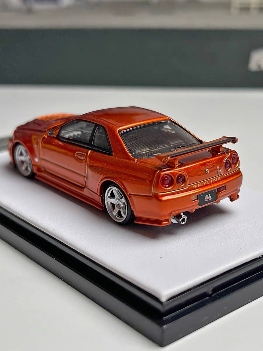 TimeMicro 1:64 Scale Diecast Nissan GTR R34 Orange with Figure