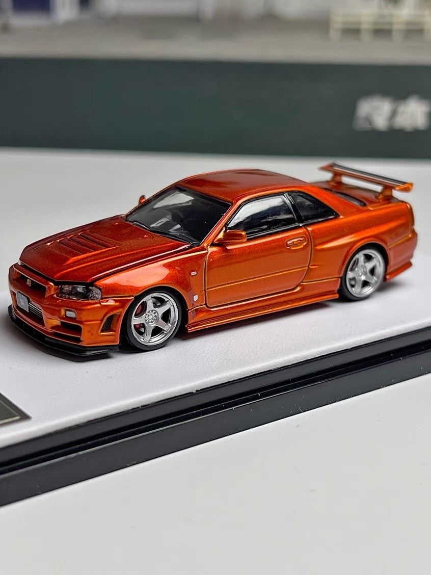 TimeMicro 1:64 Scale Diecast Nissan GTR R34 Orange with Figure