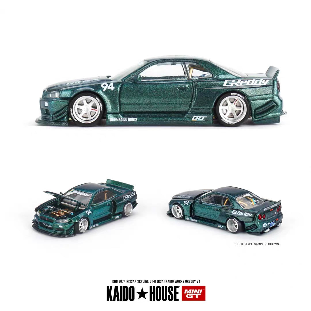 MiniGT 1:64 Scale Kaido House No.94 Nissan GTR R34 Skyline Green